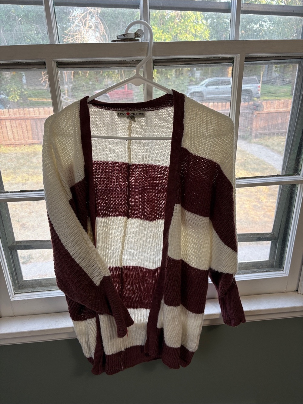 Love + Chance Maroon & Cream Striped Open Cardigan